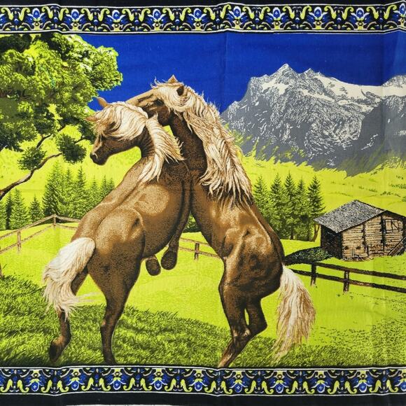 Vintage Playing Horses in a Meadow Wall Tapestry - 35" x 55" - Picture 3 of 6